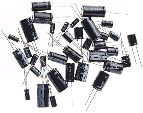 ARCELI 125PCS 25 Values 16V 25V 50V 1uF to 2200uF Electrolytic Capacitors Assorted Assortment Kit Set Black with Lable Marked Resistance