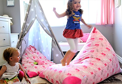 MiniOwls X-Large TOY STORAGE BAG - when filled, turns into BEAN BAG SEAT - Organizer that fits 60- 80 stuffed animals or 200l / 52 gal of other filler (Pink with ballerinas, princesses and fairies) - Thumbnail 5
