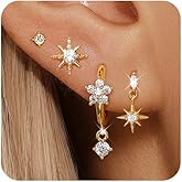 Angelady 14K Gold Plated Earring Sets for Women, Dainty Sun Star Stud Earrings for Multiple Piercing, Trendy Hypoallergenic Huggie Hoop Earrings, Cartilage Dangle Earring Stacks Jewelry Gifts