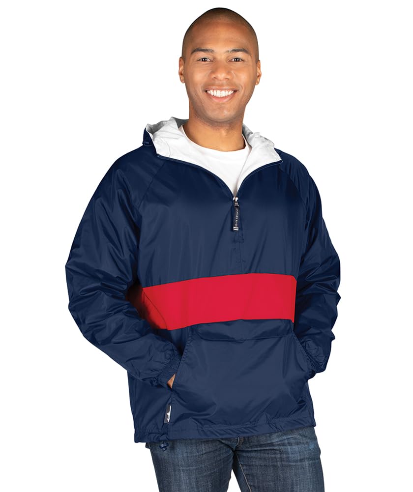 Charles River Apparel Unisex Classic Striped Pullover, Men's & Women's Water-Resistant Windbreaker, Navy/Red, XX-Large Image