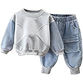 YIKIURL Baby Boys Clothes Toddler Casual Outfits for Children Two Piece Suit Solid Color Sweater+Denim Pants