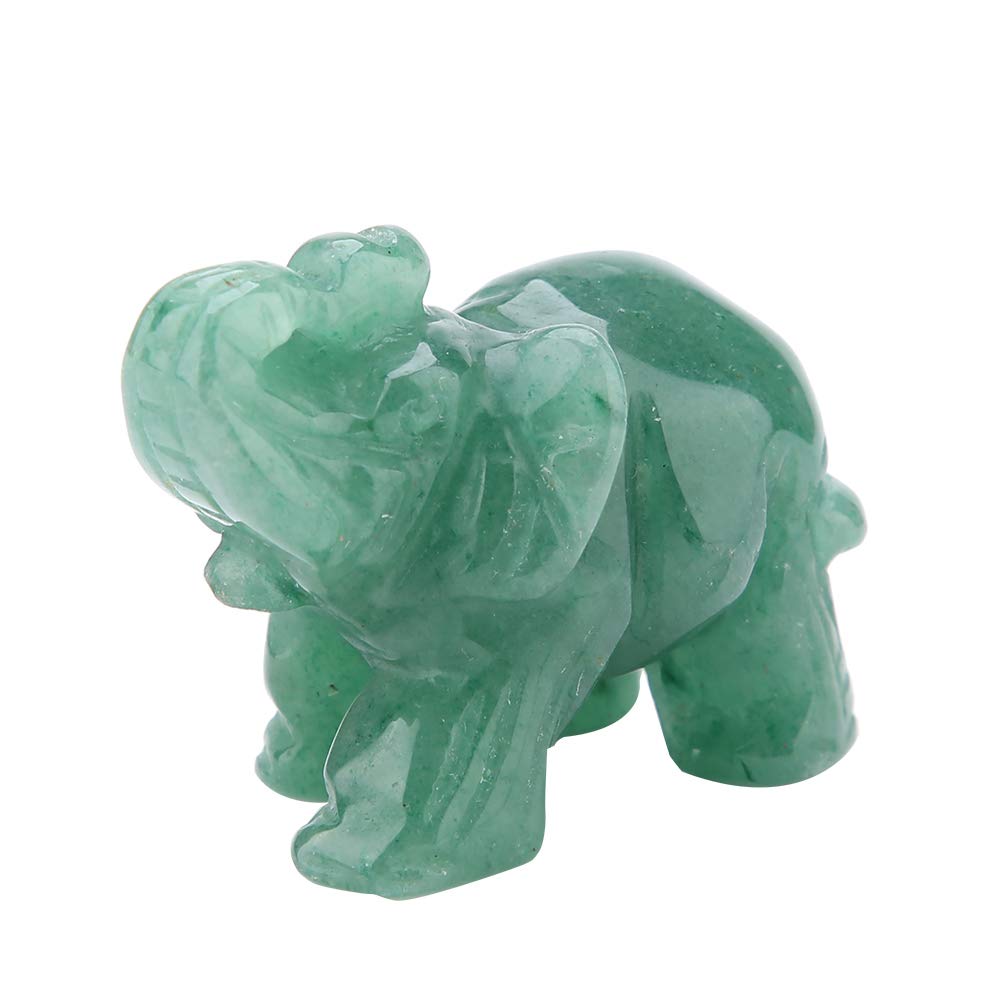 Cikonielf 2inch Natural Jade Carved Elephant Feng Shui Crystal Elephant Statues Lucky Jade Elephant for Home Decor (Green)