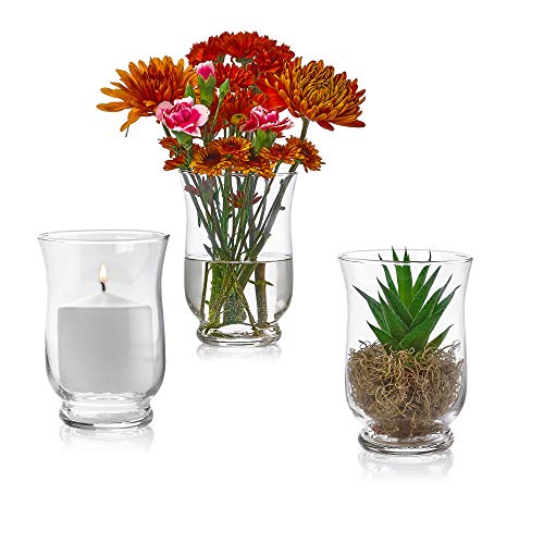 Set of 3 Glass Hurricane Vases 6 Inch Tall x 4 Inch Opening - Multi-use: Pillar Candle Holder, Flower Vase - Perfect as a Wedding Centerpieces, Home Decoration - Thumbnail 4