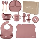 Yum Yum's Baby Weaning Set 10-Piece Pink Feeding Kit with Plates & Bibs