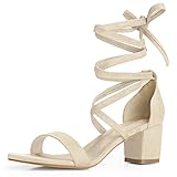 Allegra K Women's Open Toe Lace up Mid Chunky