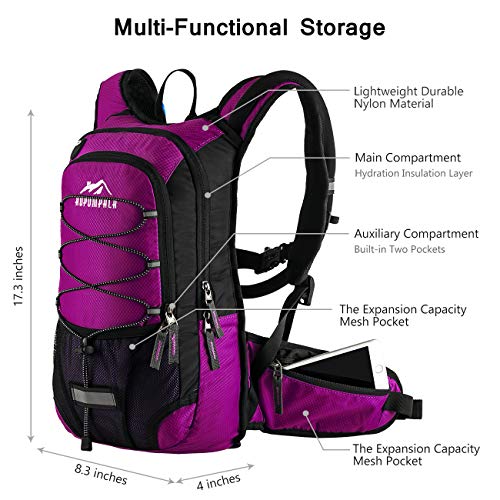 RUPUMPACK Insulated Hydration Backpack Pack with BPA Free 2L Water Bladder - Keeps Liquid Cool up to 4 Hours, Prefect Outdoor Gear for Hiking, Running, Cycling, Camping, Skiing, 15L