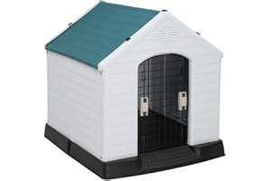 Bonnlo Plastic Dog House, Pet Dog Kennel Water Resistant for Small Medium Sized Dogs with Door, Indoor & Outdoor Use (28" H)