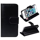 For Apple iPhone 5 5G 5S, Mchoice 1PC Retro Leather Wallet Flip Cover Case for Apple iPhone 5 5G 5S (Black)