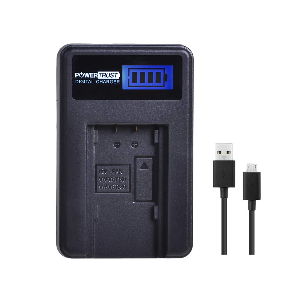 PowerTrust VW-VBT380 VW-VBT190 Battery Charger for Panasonic HC-V210, HC-V550, HC-V260, HC-V180, HC-W580, HC-V110, HC-V160, HC -V380, HC-V250, HC-V520, HC-V130, HC-V510