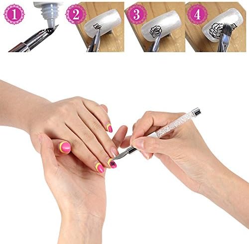 Vysart(TM) BQAN Nail Dotting Pen Rhinestone Metallic Flower Line Painting Drawing Painting Nail Art Brush Design Pen Decoration Salon Tool