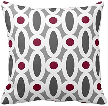 Fashion Cushion Pillowcase Custom Printed Red And Grey Oval In Shape Pattern Square Decorative Throw Pillow Cover Cushion Case Two Sides