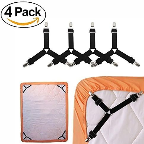 Bed Sheet Fasteners 4 Pack Short Adjustable Triangle Elastic Straps Suspenders Gripper Holder for Mattress Covers Sofa Cushion Black by GESCHOK