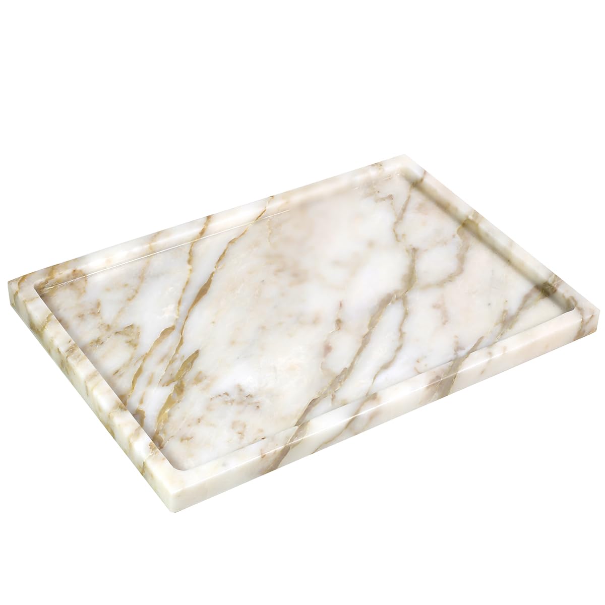 Photo 1 of 100% Natural Marble Serving Tray Luxury Marble Storage Tray for Home Decor Stone Tray for Bathroom/Kitchen/Vanity/Dresser,Plate Holder for Tissues, Candles, Towel