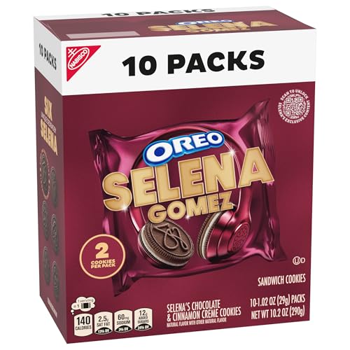 SELENA GOMEZ OREO COOKIES, CHOCOLATE AND CINNAMON CREME, LIMITED EDITION, 10 SNACK PACKS (2 COOKIES PER PACK)