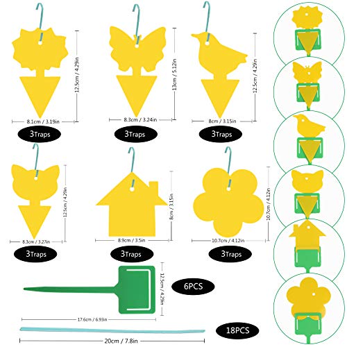 18 Pack Fruit Fly Trap Yellow Sticky Fungus Gnat Killer for Indoor and Outdoor Plant Insect Catcher for White Flies Mosquitos Fungus Gnats Flying Insects Houseplant Gift for Flower Lover (A24 18+6)