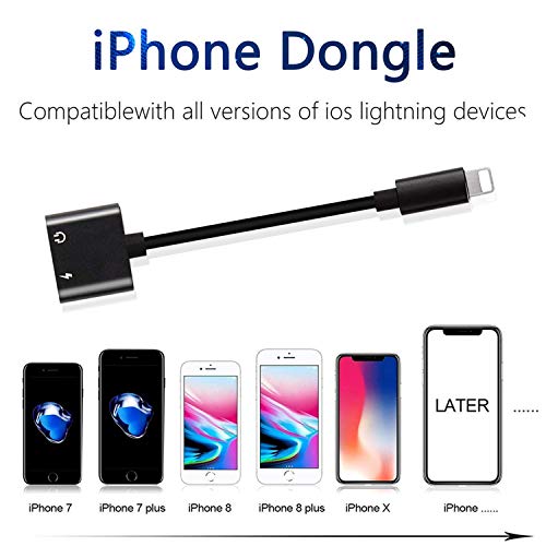 Headphone Jack Adapter Dongle for iPhone Xs/Xs Max/XR/ 8/8 Plus/X (10) /11/11 pro/7/7 Plus Adapter to 3.5mm Splitter Converter Compatible Charger and Listen to Music Aux Adapter Audio + Charge Adaptor