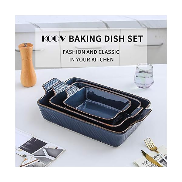 KOOV Bakeware Set, Ceramic Baking Dish Set, Rectangular Casserole Dish