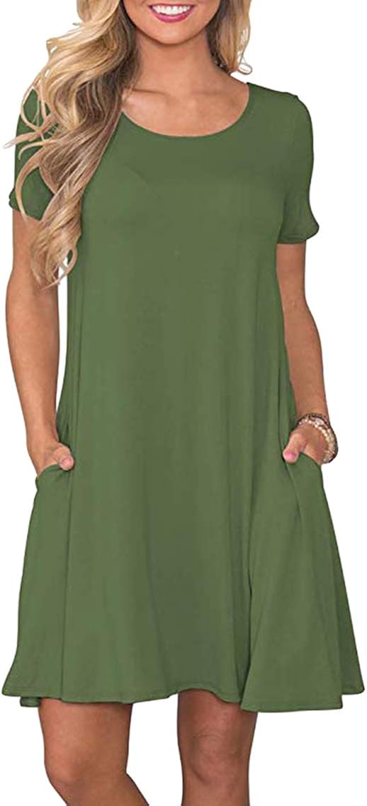 summer solid color casual loose pockets mini dress