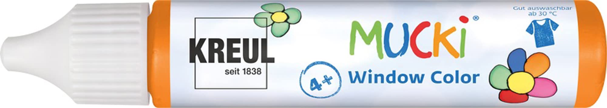 Kreul Mucki 24404 Window Colour, Orange, 29 ml Pen, Water-Based Window Paint, Paraben-, Gluten-, Lactose-, Vegan, Easy to Paint, Washable