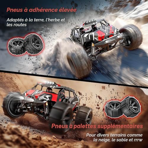 Womaqu Brushless Adult Remote Control Car 1:14, RC Car 4x4 68 km/h with Roll Cage and Reinforced Chassis, 2 LiPo 2S Batteries, Double Tyre Set, Radio Controlled Car Compatible 3S