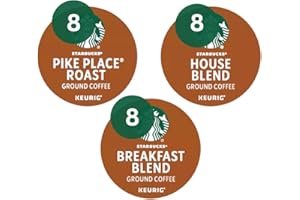 KUPIX Medium Roast Coffee Variety K-Cups Pods Sampler Includes Starbucks Pike Place Roast, House & Breakfast Blend for Keurig Brewers 24 Count