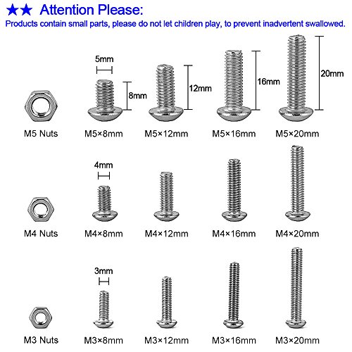 M3 M4 M5 Socket Head Screws, 500PCS Stainless Steel Button Head Hex Socket Head Cap Screws Assortment Kit Bolts and Nuts Kit By Beauty Star