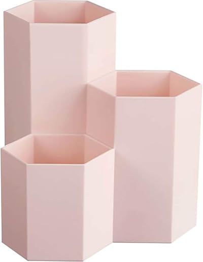 AhfuLife Hexagon Makeup Brush Vase Pen Holder Pink Multifunction