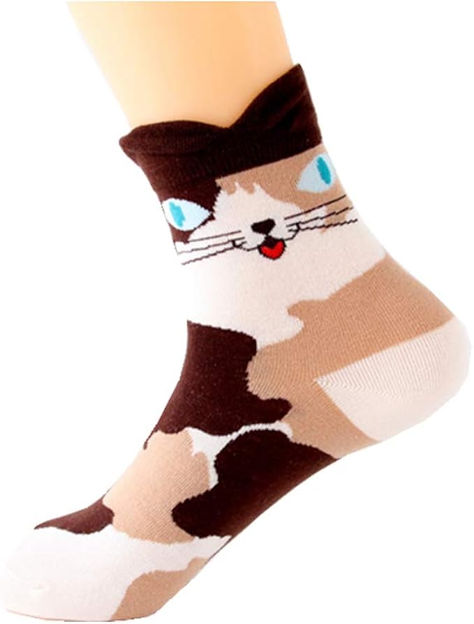 Amazon 女性の綿の靴下かわいい動物の靴下レディースソックス漫画の靴下猫かわいい靴下綿のカジュアルソックス ブラウン Onesize ヨガ 通販