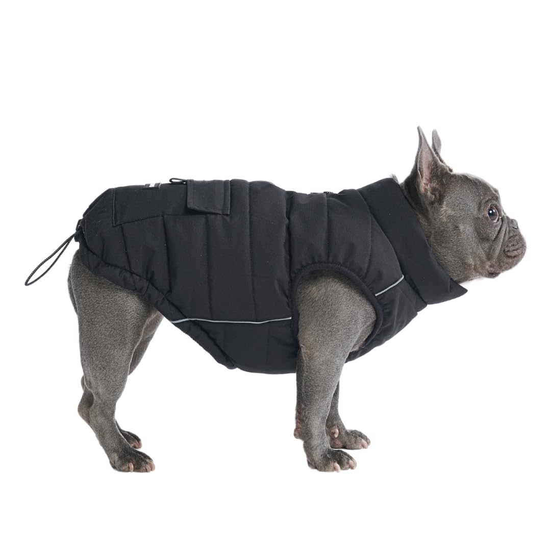 Spark Paws Dog Winter Jacket, Water-Resistant Coat, Warm Reflective Windproof Fleece-Interior, For Medium and Large Dog - Black - L