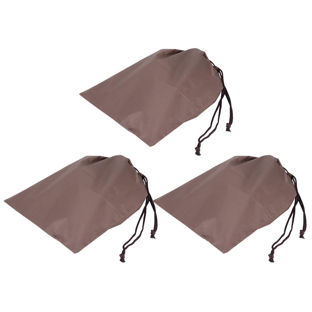 Fybida Nylon Drawstring Storage Bag, 3Pcs Waterproof Drawstring Bag Cinch Stuff Pouch for Gym, Sports, Luggage, Storage, Travel, Lightweight, Foldable, Dust-proof, 27 * 34cm (Brown)