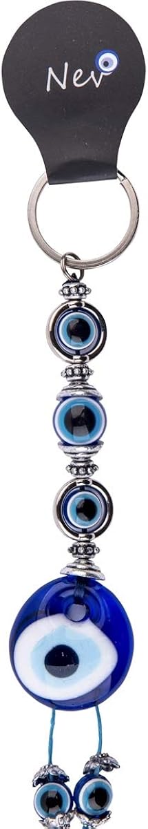 nevfactory Nev Nazar Boncuk Evil Eye Keyring - Handmade Lucky Charm with Turkish Eye Glass, Blue, 15cm