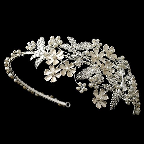 Elegance Collection - Wedding Bridal Simulated Pearl & Flower Side Headband