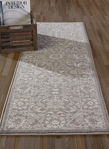 Diagona Designs Contemporary Oriental Mahal Design Non-Slip Kitchen / Bathroom / Hallway Area Rug Runner, 26'' W x 72'' L, Dark Grey / Grey