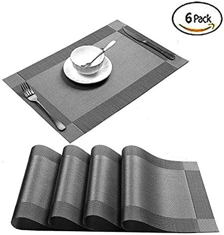 OYD Placemats Washable Kitchen Table Place Mat Stain-resistant PVC Washable Place Mat Stylish Home Decor Christmas Table Mats Set of 6 (Silver)