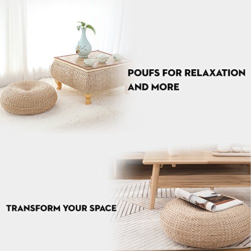 JOYBASE Straw Flat Seat Cushion, Handmade Floor Pouf Mat, Ottoman Footstool for Meditation, Zen, Yoga Practice or Buddha (23.6 x 7.1in)
