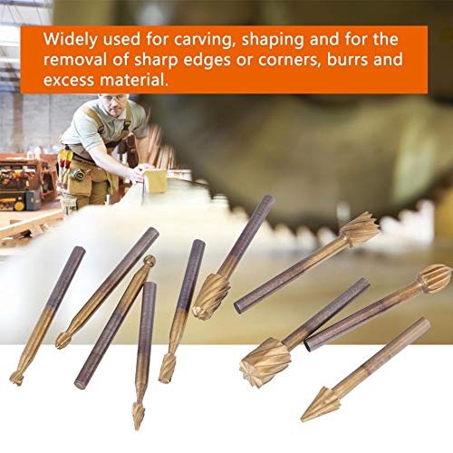 SISHUINIANHUA 10Pcs/Set HSS Titanium Routing Milling Rotary Burrs File Wood Woodworking Carving Carved Knife Tools Accessories