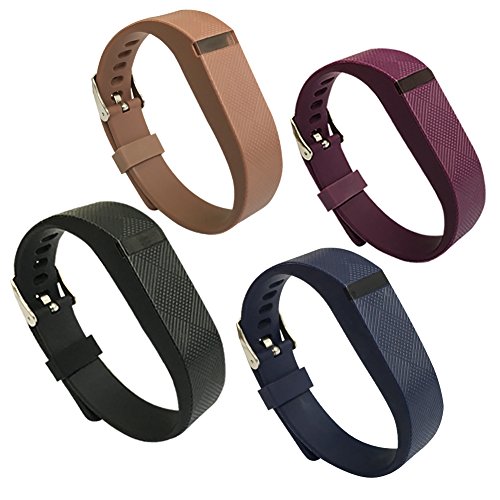 4PCS EPYSN Compatible Fitbit Flex Band,Silicone Replacement Wristband For Fitbit Flex Bracelet Sport Bands with Metal Watch Band Buckle Large/Small Black-Navy-Brown-Purple