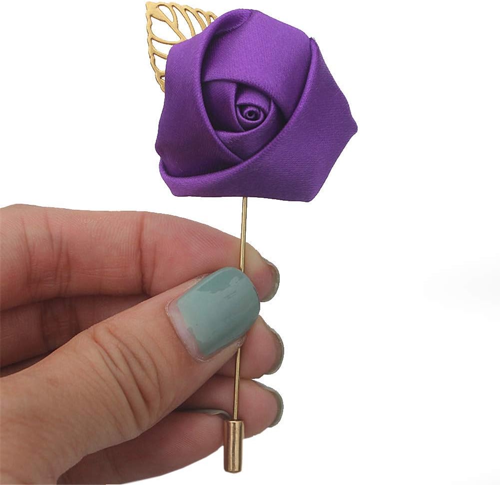 FouridingFouriding Groom Boutonniere Bridegroom Men's Boutonniere Groomsmen Boutineer Corsage Brooch Artificial Silk Rose Flower with Pin for Men Wedding Homecoming Prom Suit Decoration Purple 1 Piece