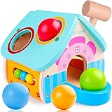 rolimate Pounding Wooden Toy House with Toy Hammer, Unique Design for Pounding Bench Wooden Toys, Kid Toys for Toddlers, Wood Toys, Toddler Toys