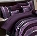 Grand Linen 7 PC Modern Purple Black Silver Chenille Comforter Set/Bed in A Bag - California Cal King Size Bedding