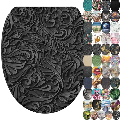 Sanilo Toilet Seat with Soft-Close Mechanism, Many Toilet Seat Lids to Choose From, Nice Finish, Easy Assembly, Sturdy Hinges (Floral)