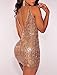 Sidefeel Women Hollow Out Shoulder Strap Sequin Ruched Club Party Dress Large Rose Gold
