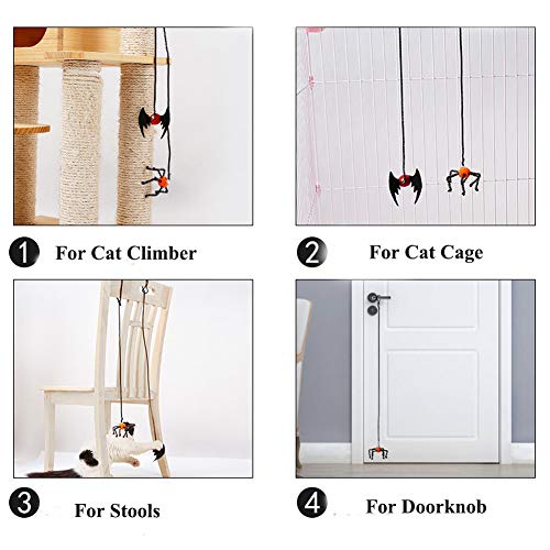 Halloween 2 Pcs Cat Kitten Toys, Flying Finger Pet Toys with Bat Spider Design, Cat Halloween Elastic Springs Finger Teaser Toys, Interactive Pet Teaser Toy with Bell, Cats Scratchers Accessories - Thumbnail 4