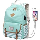 Canvas Travel Laptop Backpacks Girls Women College Backpack School Bag 15 inch USB Daypack Outdoor (619-Mint Green)