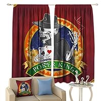 Bohogifts Amazing Decor Curtains, Skull Casino Background with Dead Skeleton Poker King Gambler Graphic Window Treatments for Bedroom 2 Panels Set, Each Panel 26" W x 63" L Multicolor