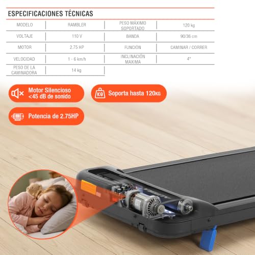 Altera Rambler - Caminadora Eléctrica Vibratoria Plegable Inclinacion | 120 kg, Motor 2.75 HP, 1-6 km/h, Vibración 4 Niveles, Inclinación Manual, Control Remoto, Compacta para Casa y Oficina