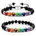 RIVERTREE 2 Pcs Black Lava Beaded Bracelet 7 Chakras Gem Stone with Braided Rope Essential Oils Diffuser Bracelet