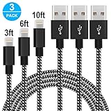 Lightning Cable, Ama Forest iPhone Charger, 3Pack 3FT 6FT 10FT Nylon Braided 8Pin iPhone Charging Data Sync USB Cable Cord for iPhone 7 7 Plus 6s 6 5s 5c 5 SE,iPad Pro, Air,iPad mini 4 3 2,iPod-Black