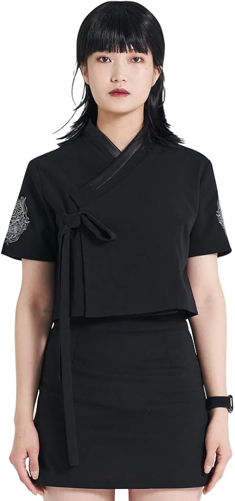 Amazon.com: Women Summer Two Piece Korea Traditional Black Hanbok k-pop Street Fashion Dance L 