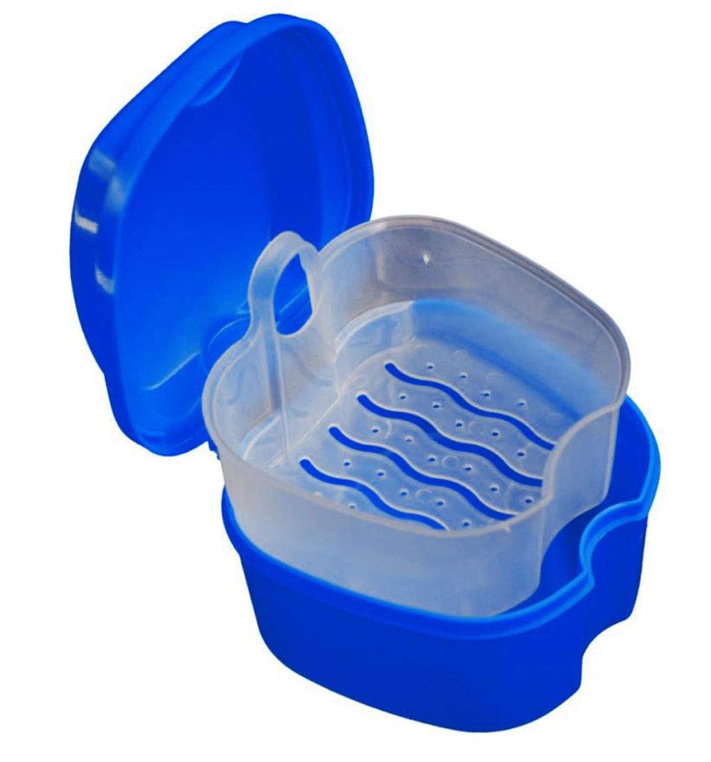 KISEER 2 Pack Colors Denture Bath Case Cup Box Holder Storage Soak Container with Strainer Basket for Travel Cleaning (Light Blue and Blue) : Beauty